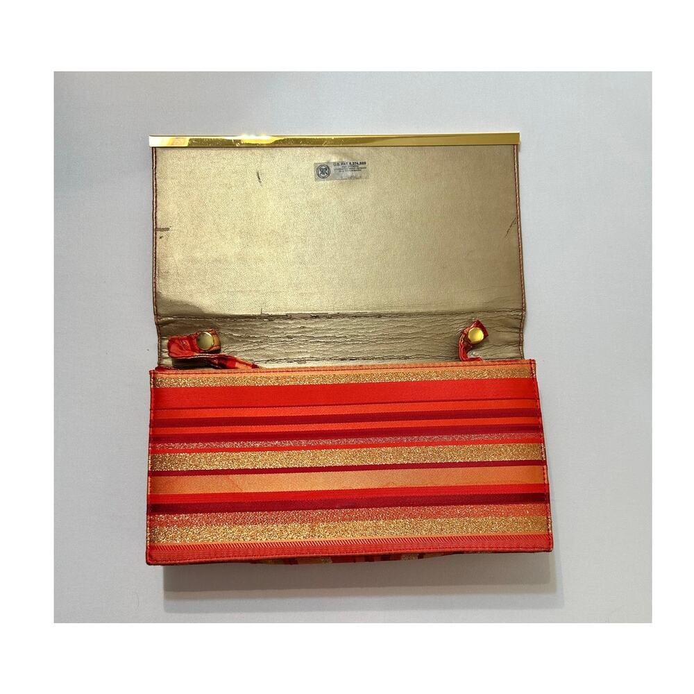 J Renee Vintage Clutch With Detachable Strap Red Orange Gold Stripe - Picture 10 of 14